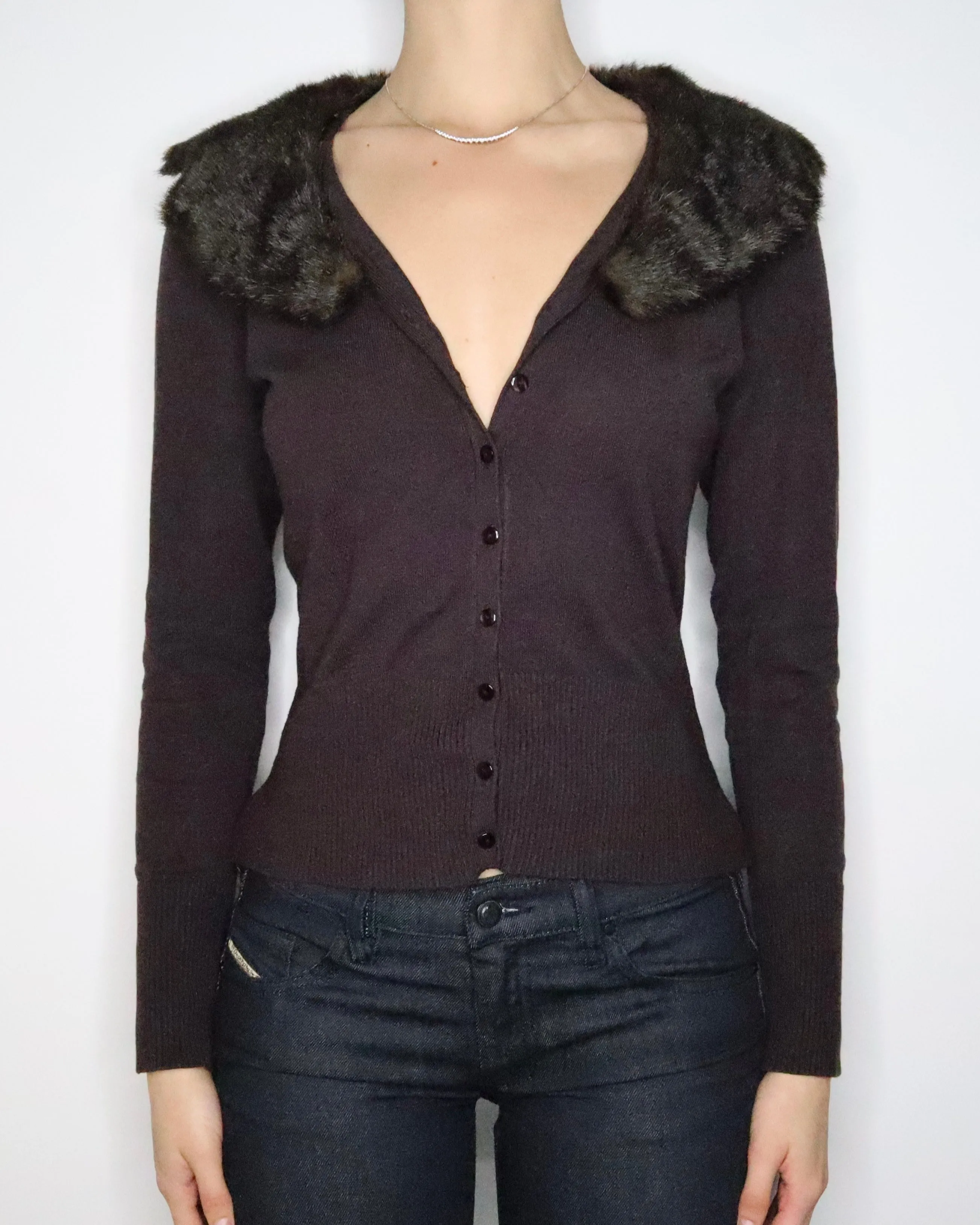 Brown Fur Collar Cardigan (Medium) 