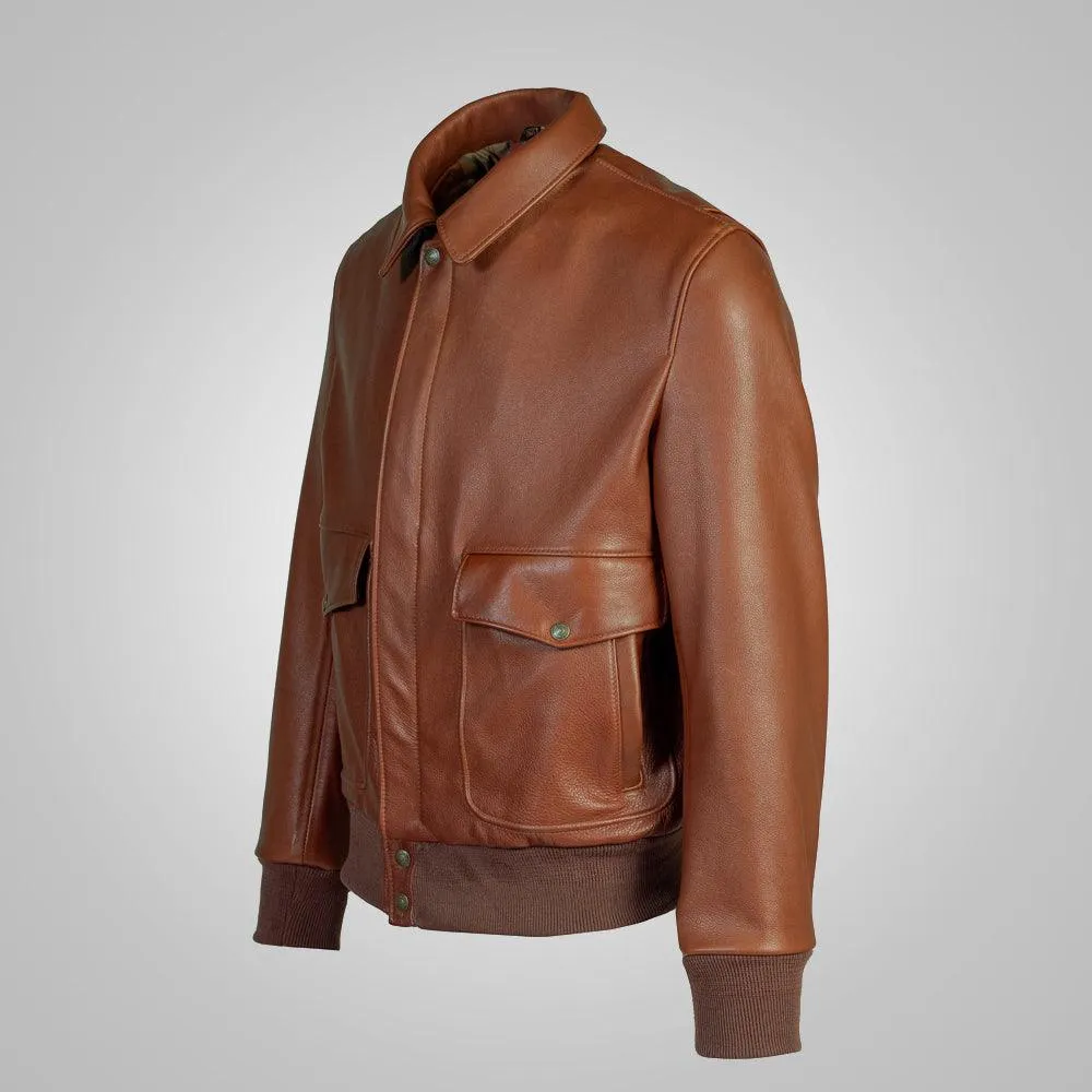 Brown RAF Flying Bomber Leather Jacket For Men