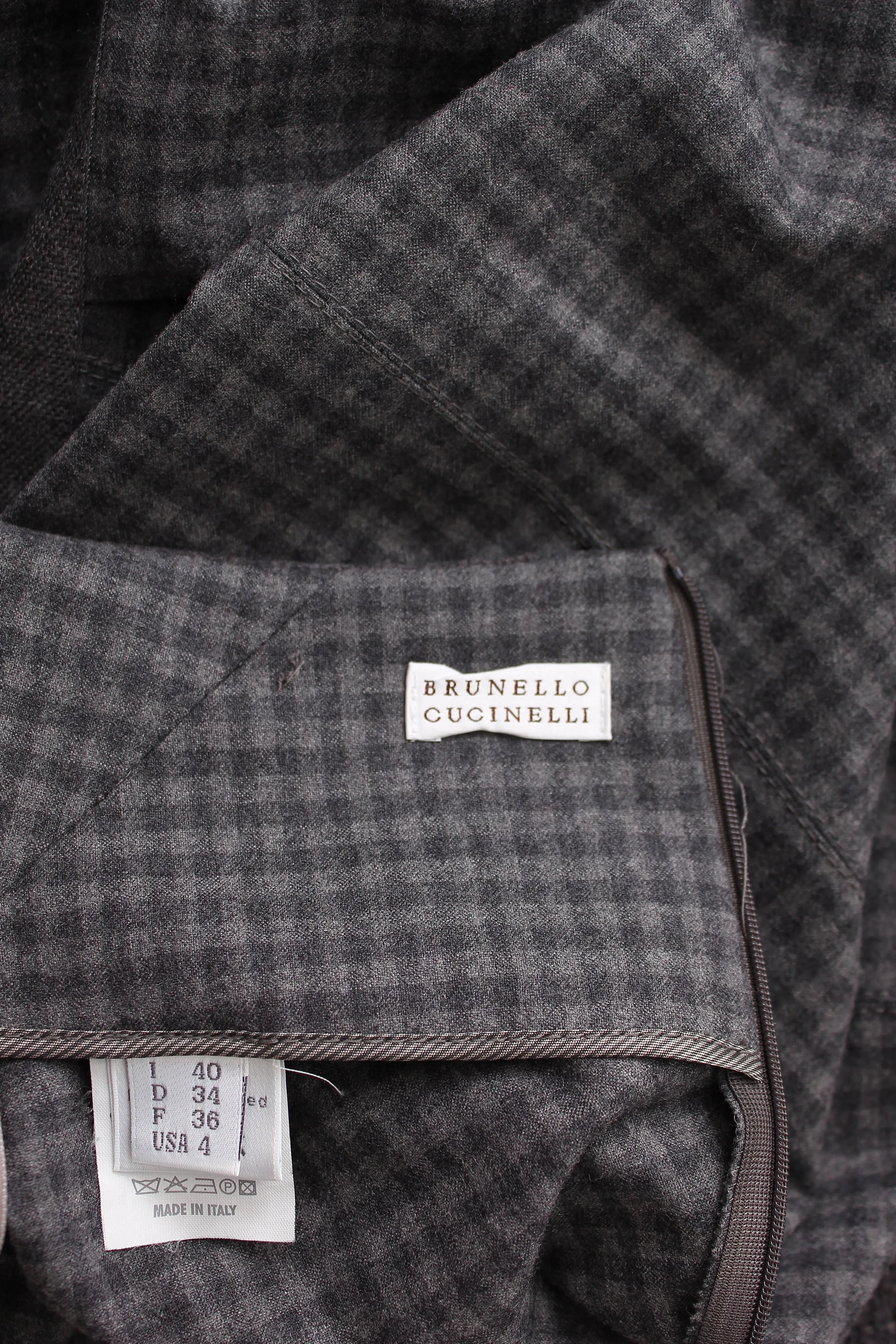 Brunello Cucinelli Check Gathered Wool Skirt