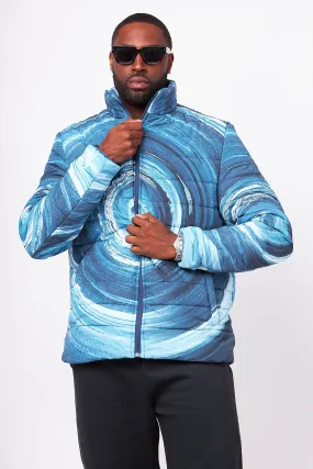 Brushed Blue Spiral Puffer Jacket