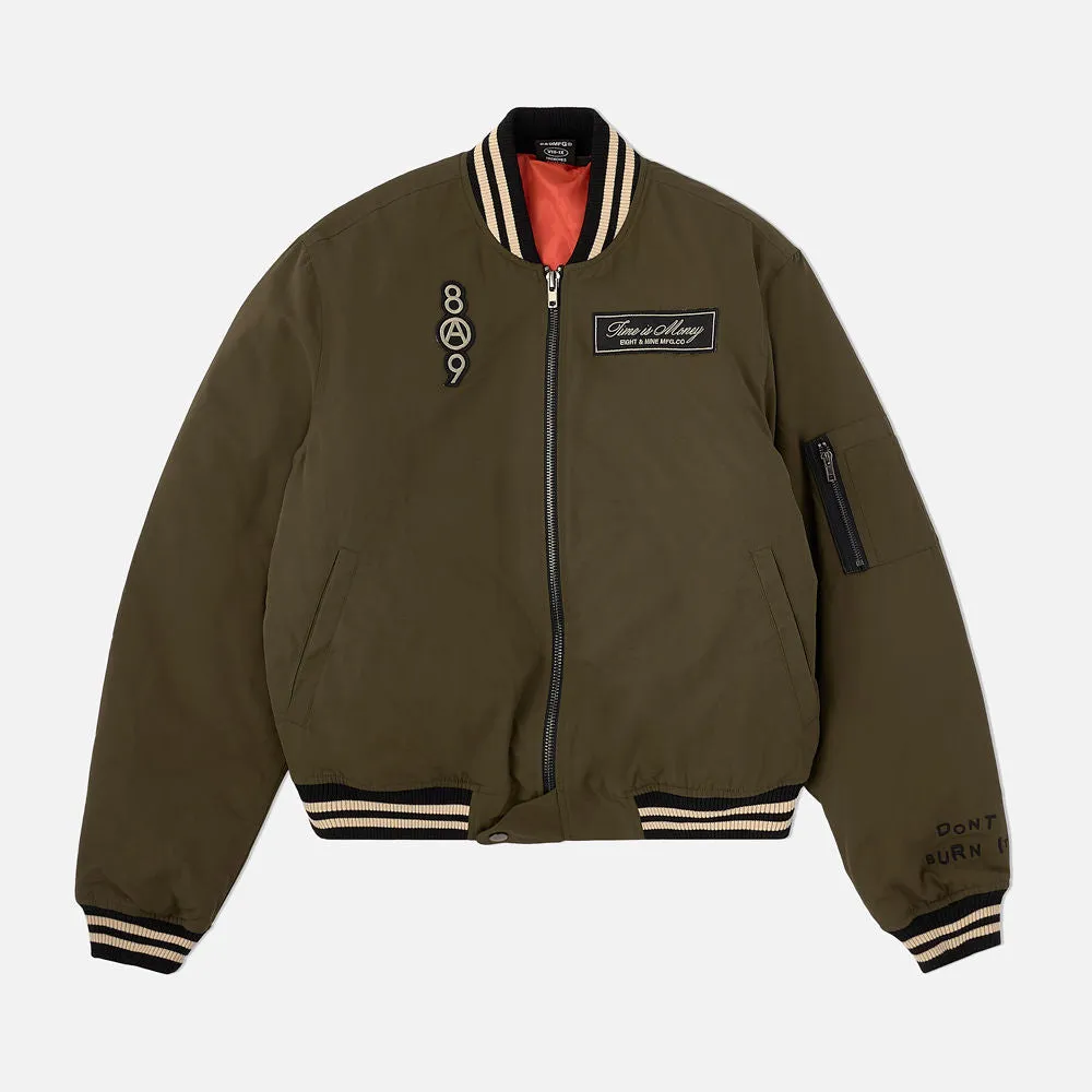 Burning Time Bomber Jacket Olive