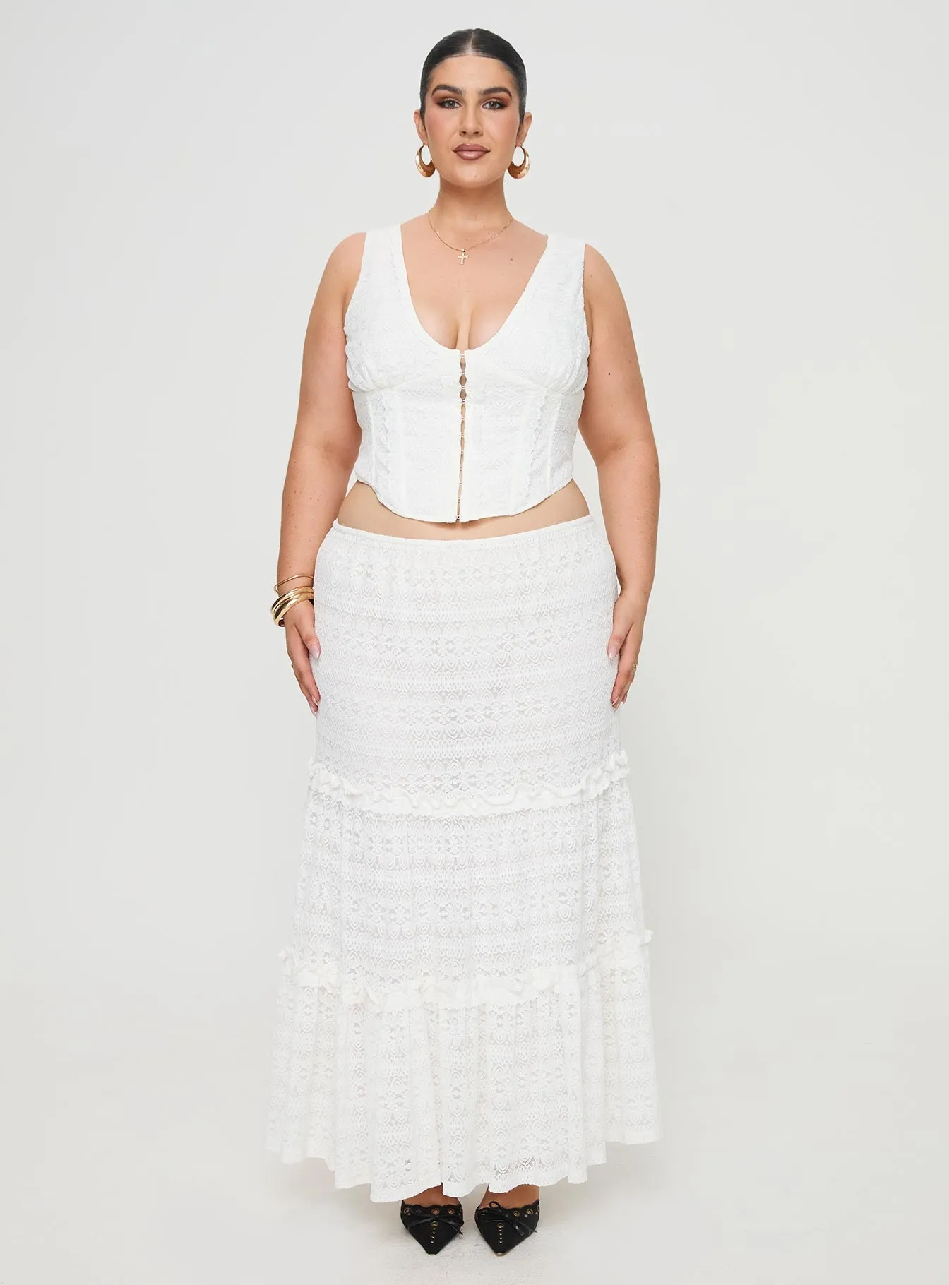 Buttacupe Lace Maxi Skirt White Curve