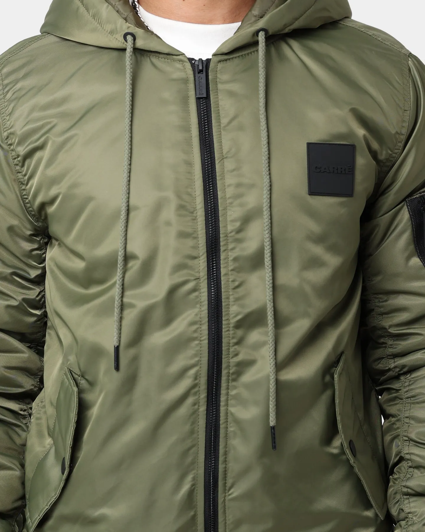 Carre Ultilitaire Hooded Bomber Jacket Khaki Green