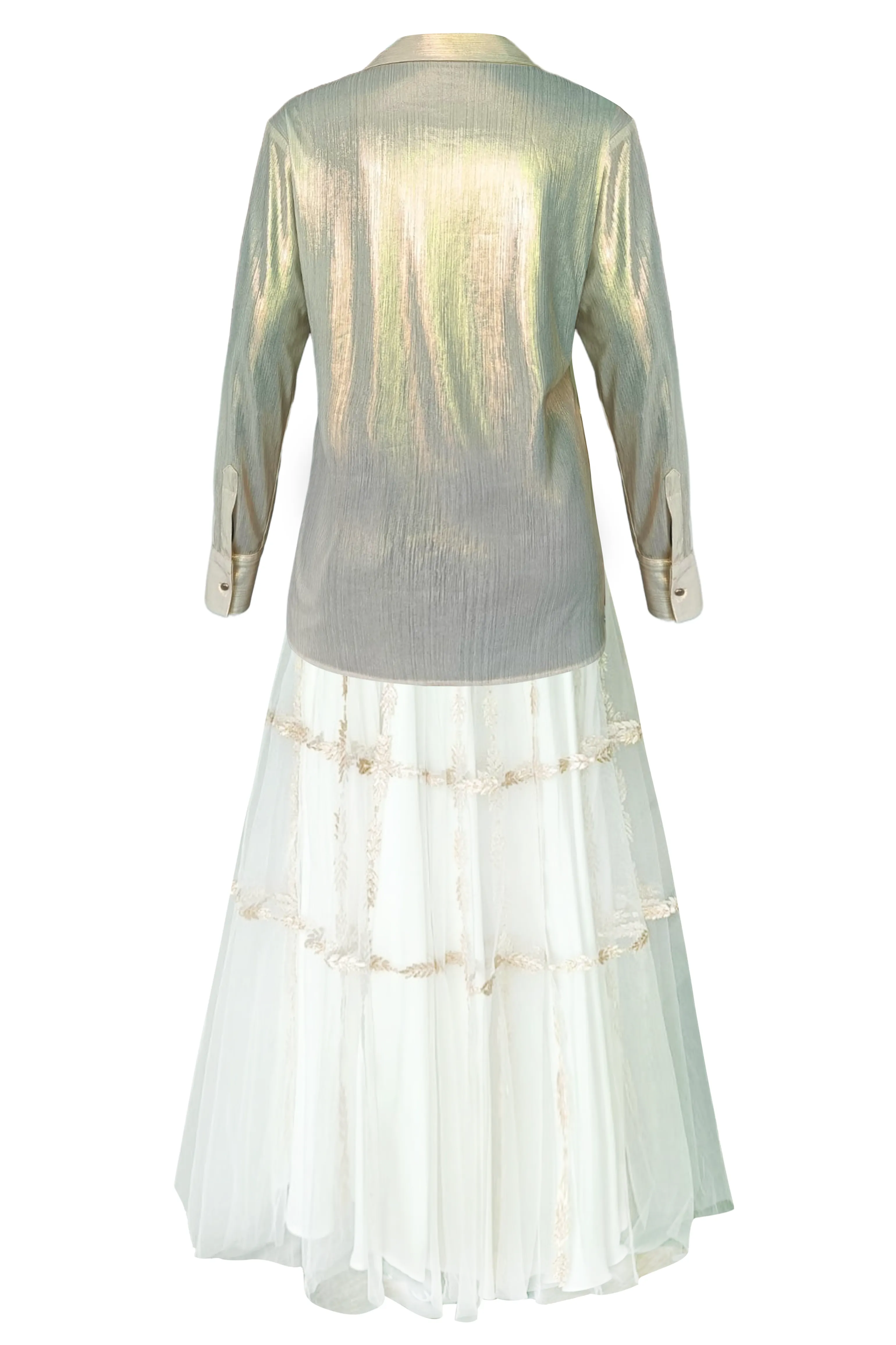 Champagne Gold Shirt and Gota Embroidered Maxi Skirt Set