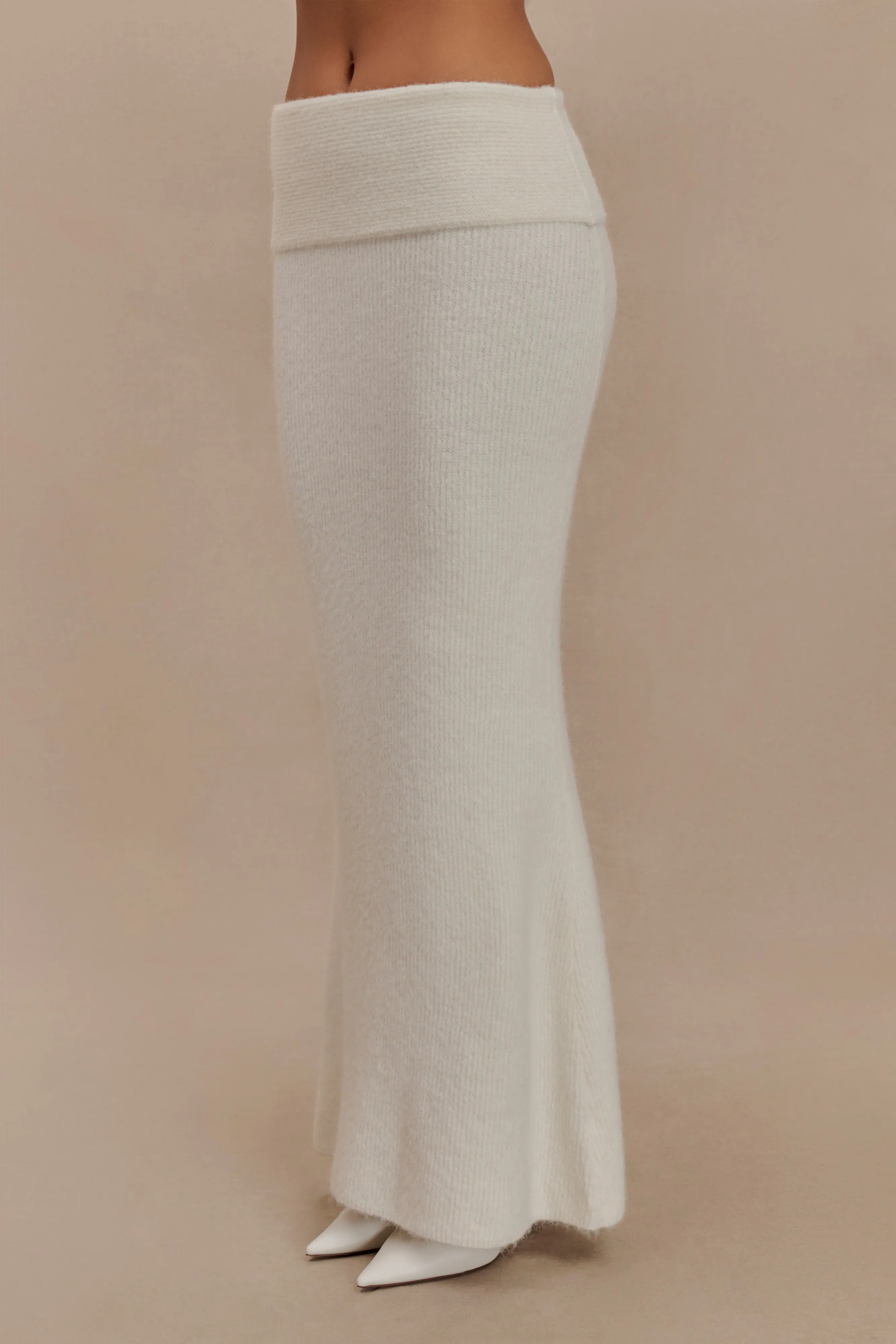 Charlotte Knit Maxi Skirt With Overlay - Ivory