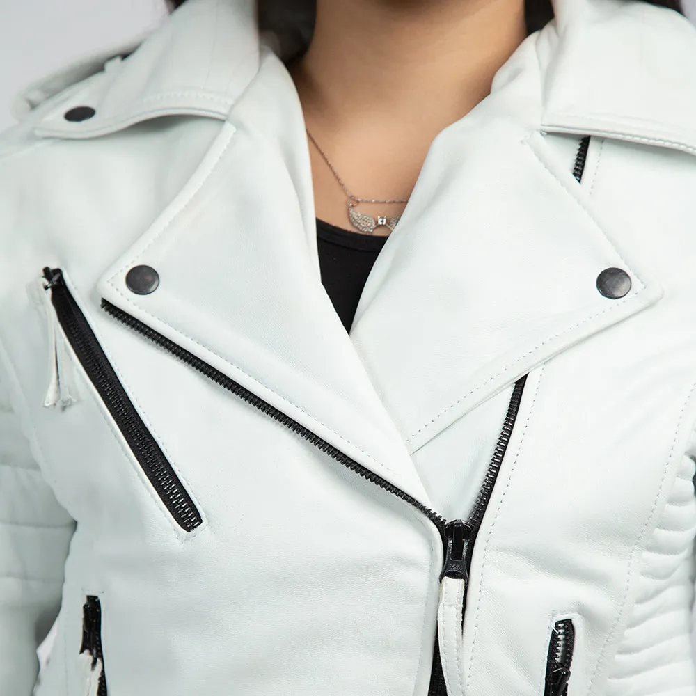 Chelsea White Leather Biker Jacket