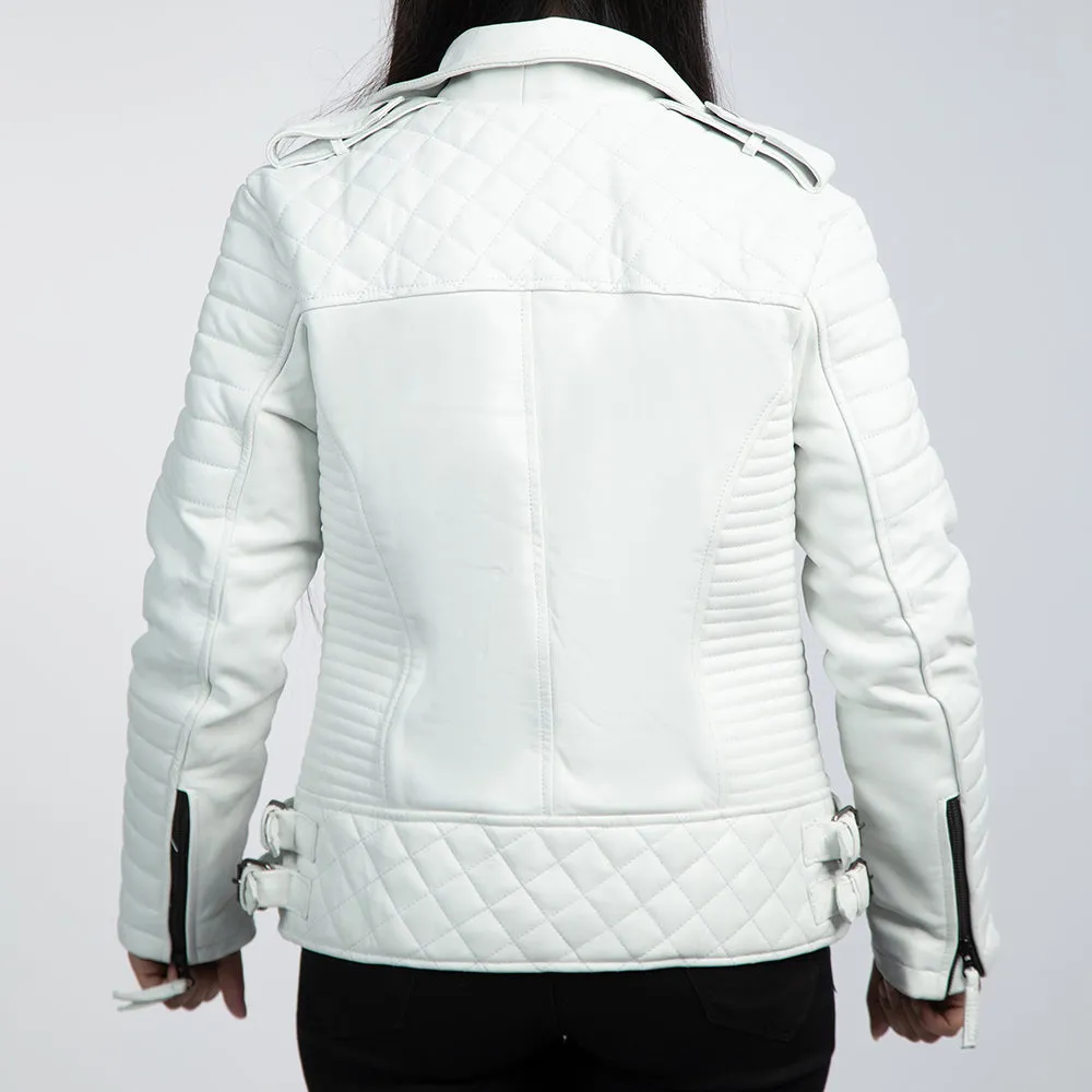 Chelsea White Leather Biker Jacket