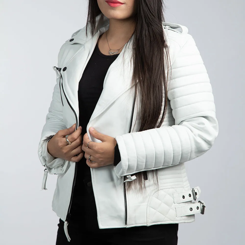 Chelsea White Leather Biker Jacket