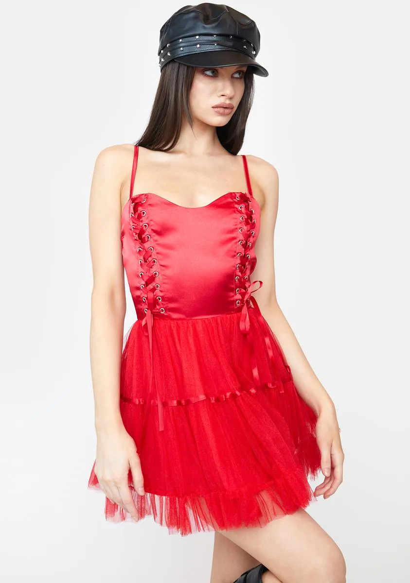 Cherry Ooh La La Lace Up Mini Dress