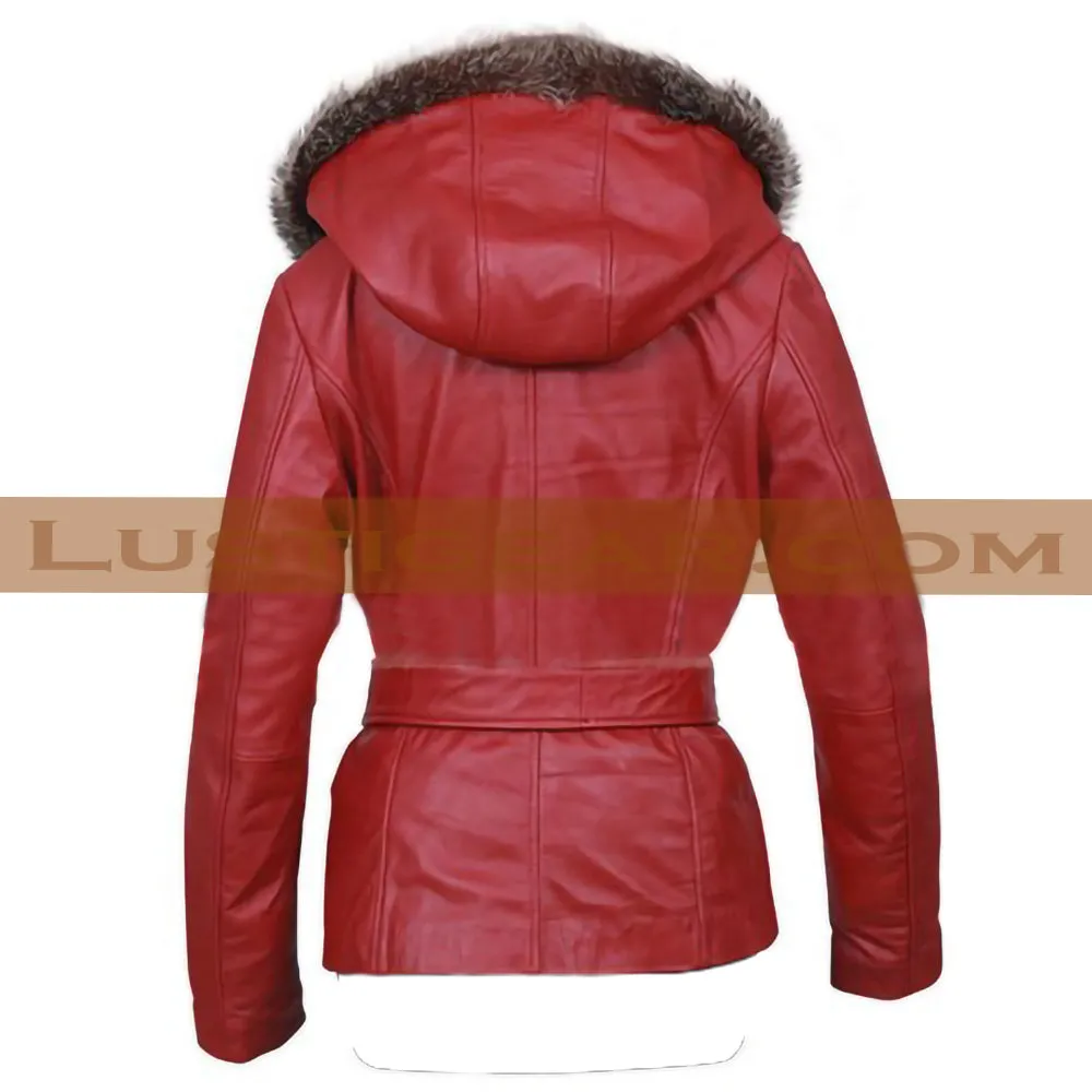 Christmas Red Real Leather Coat Womens