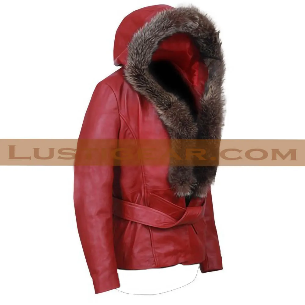 Christmas Red Real Leather Coat Womens