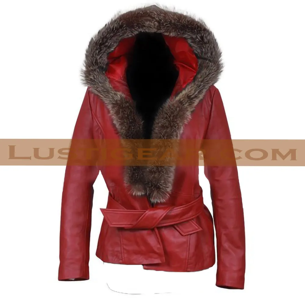 Christmas Red Real Leather Coat Womens