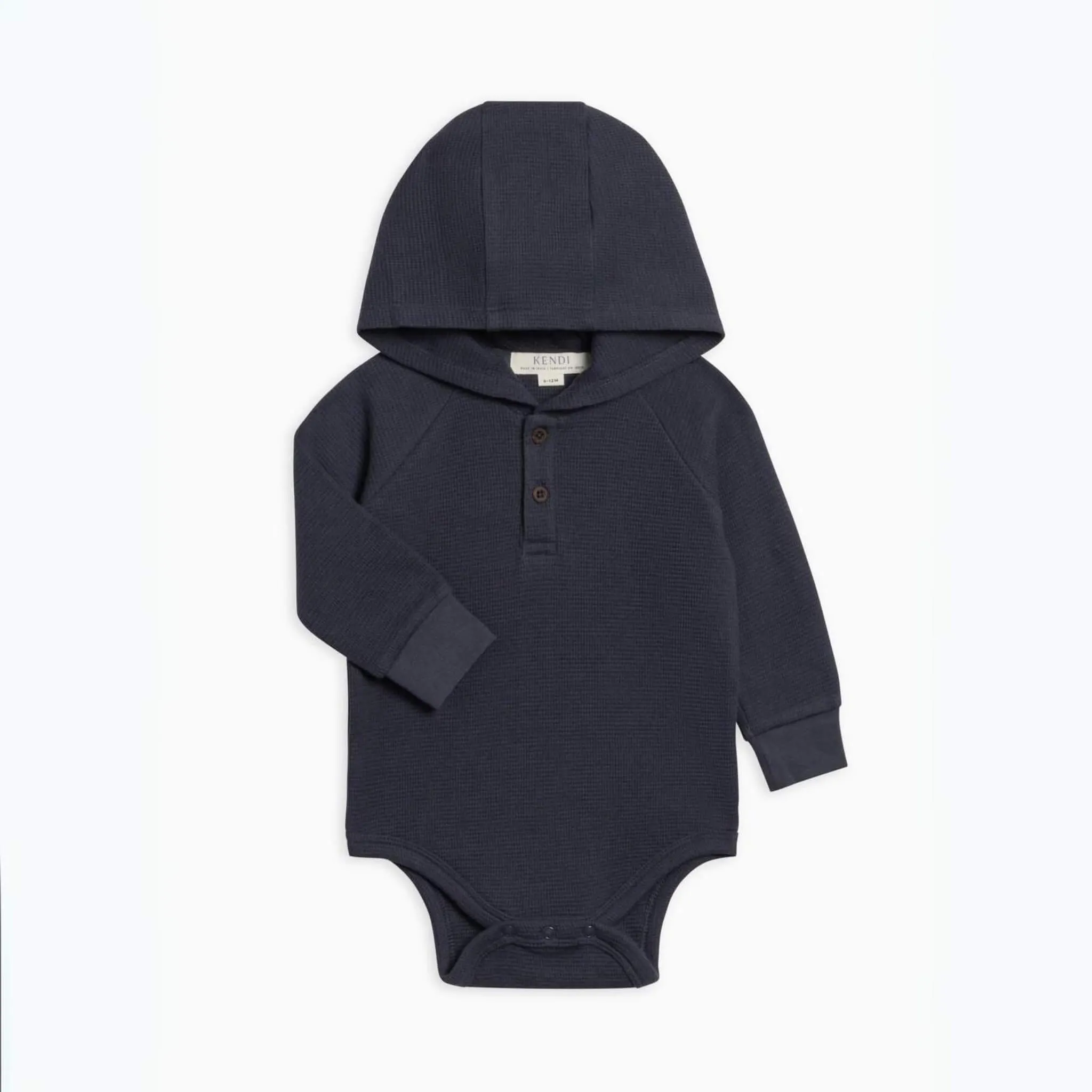 Cole Organic Waffle Knit Hooded Baby Bodysuit - Navy