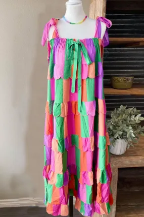 Colorful Ruffled Layered Maxi Dress