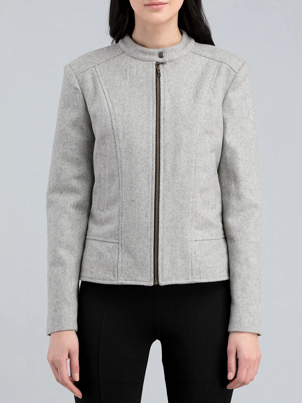 Cotton Wool Felt Panelled Bomber Jacket - Grey