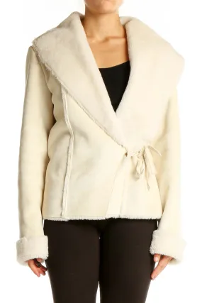 Cream Faux Fur Collar Wrap Jacket