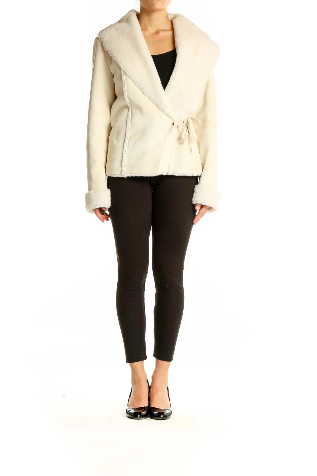 Cream Faux Fur Collar Wrap Jacket