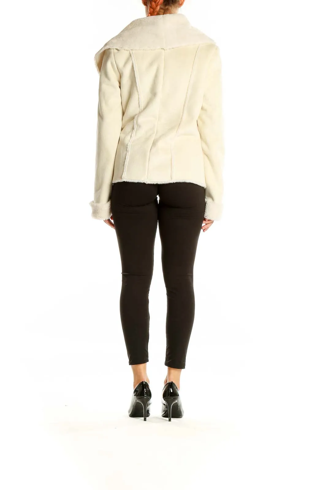 Cream Faux Fur Collar Wrap Jacket