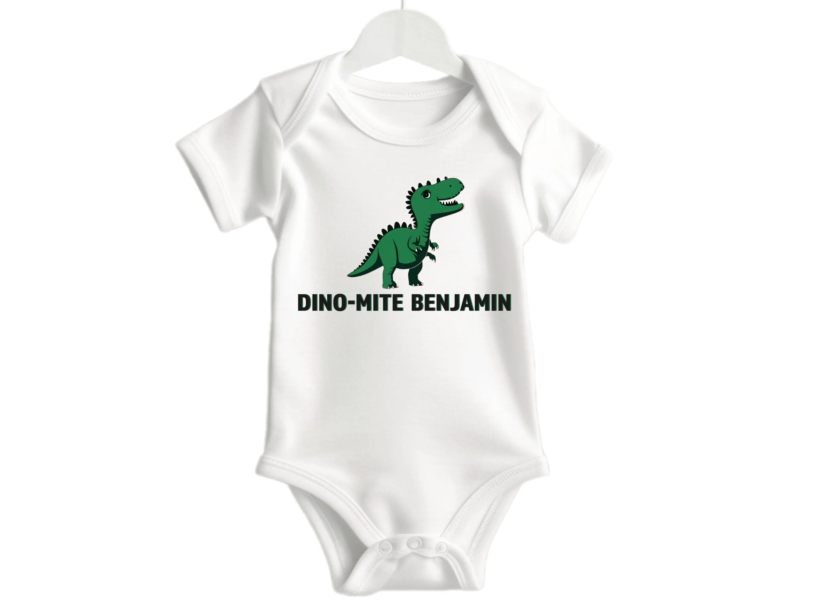 Custom Baby Name Long sleeve Cotton Bodysuit for Baby Boys, Dino-Mite Design