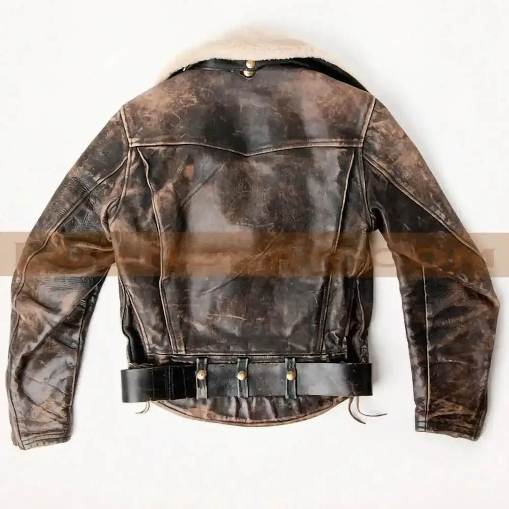 Detachable Fur Collar 60s Military Vintage Bomber Distressed Brown Mens Leather Jacket