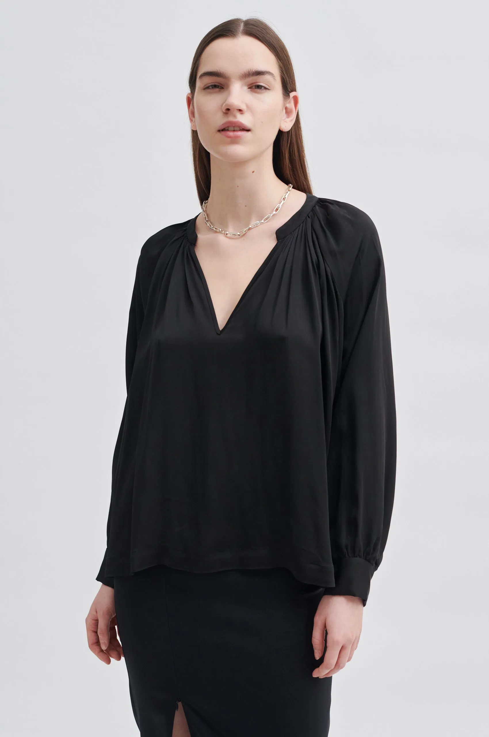 Drape Tunic Blouse - Black