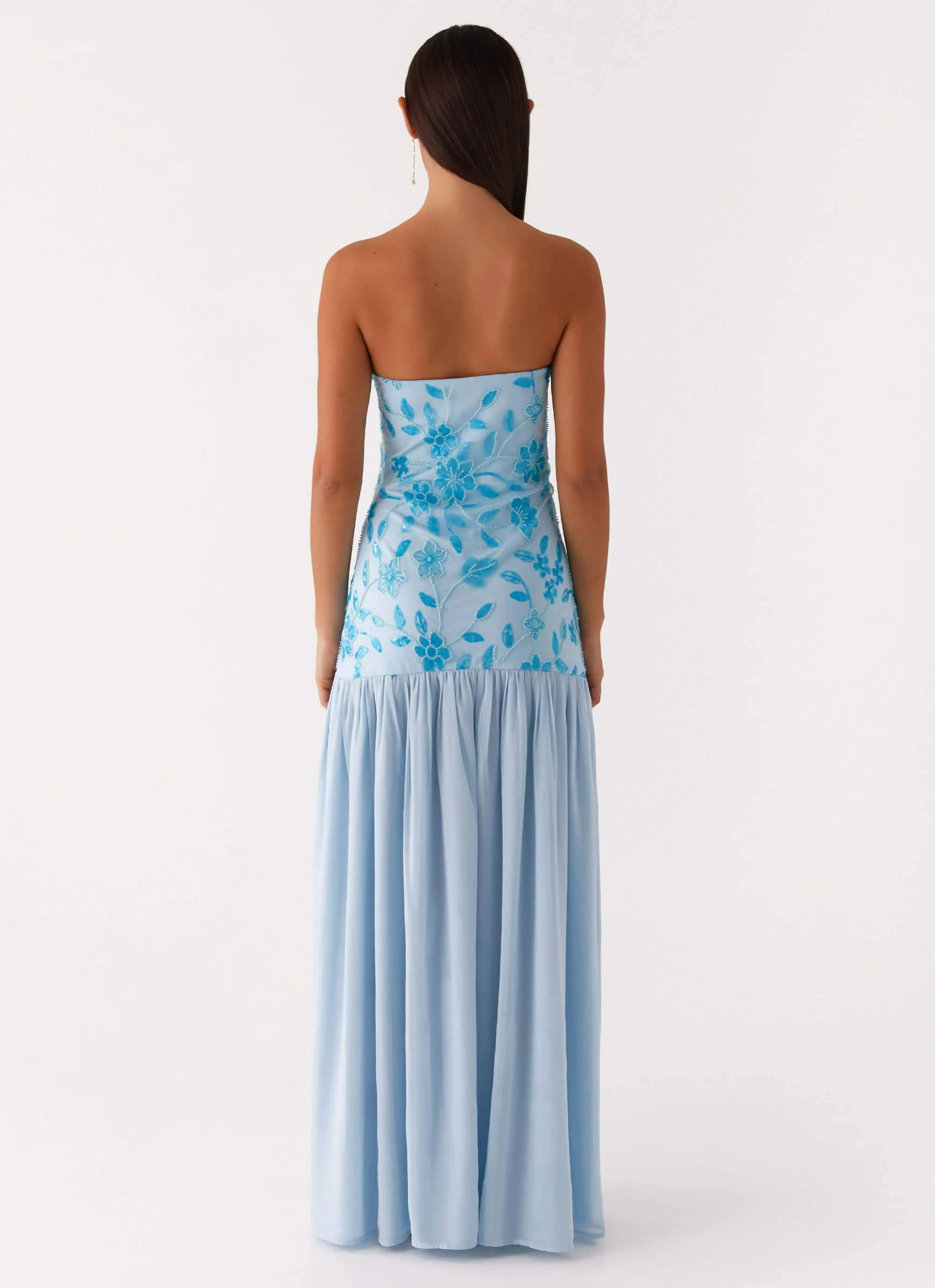 Eden Strapless Beaded Maxi Dress - Blue