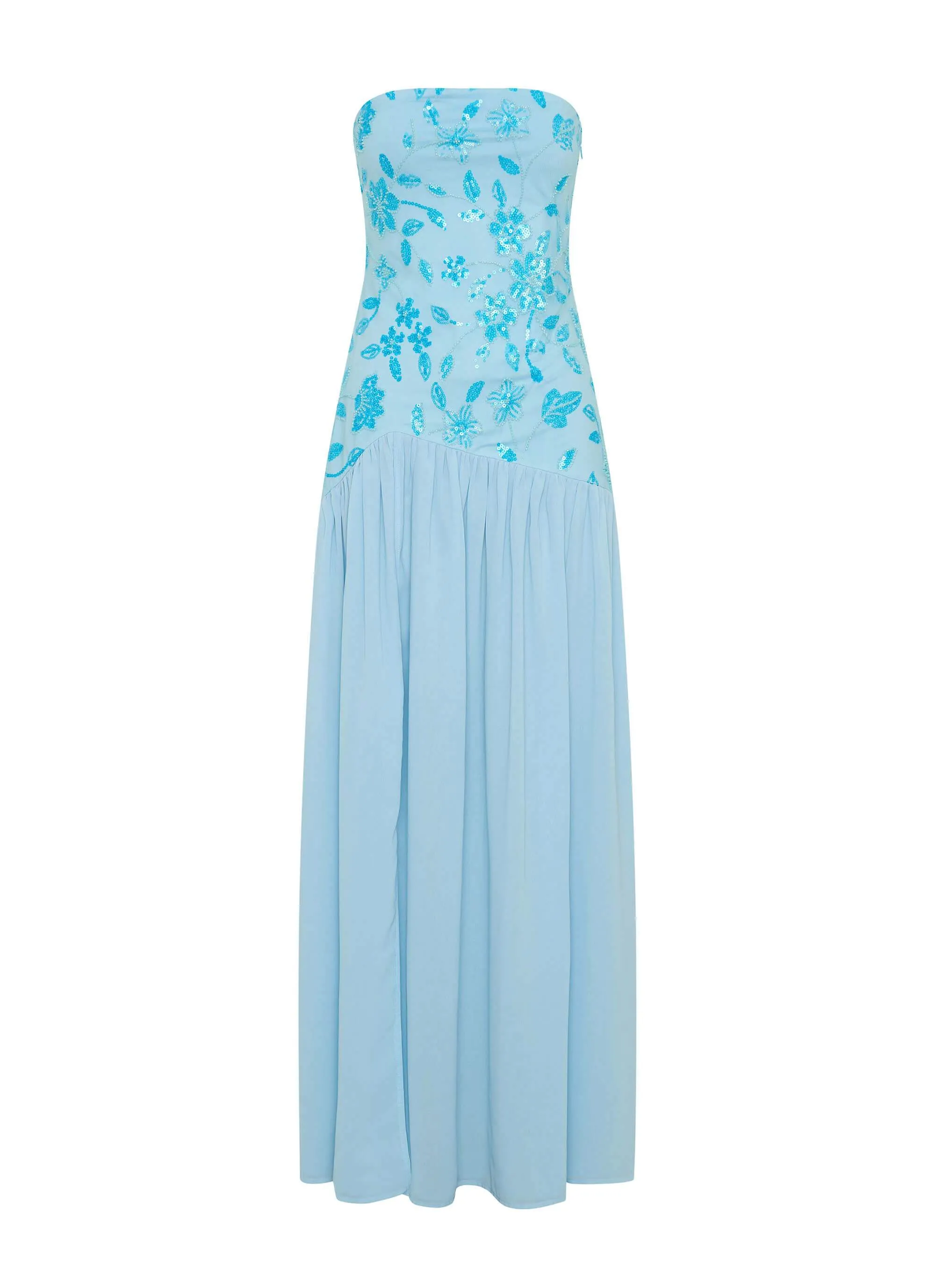 Eden Strapless Beaded Maxi Dress - Blue