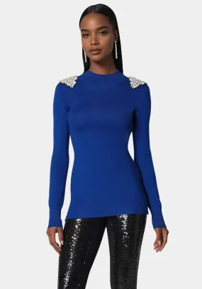 Embellished Mock Neck Tunic Sweater