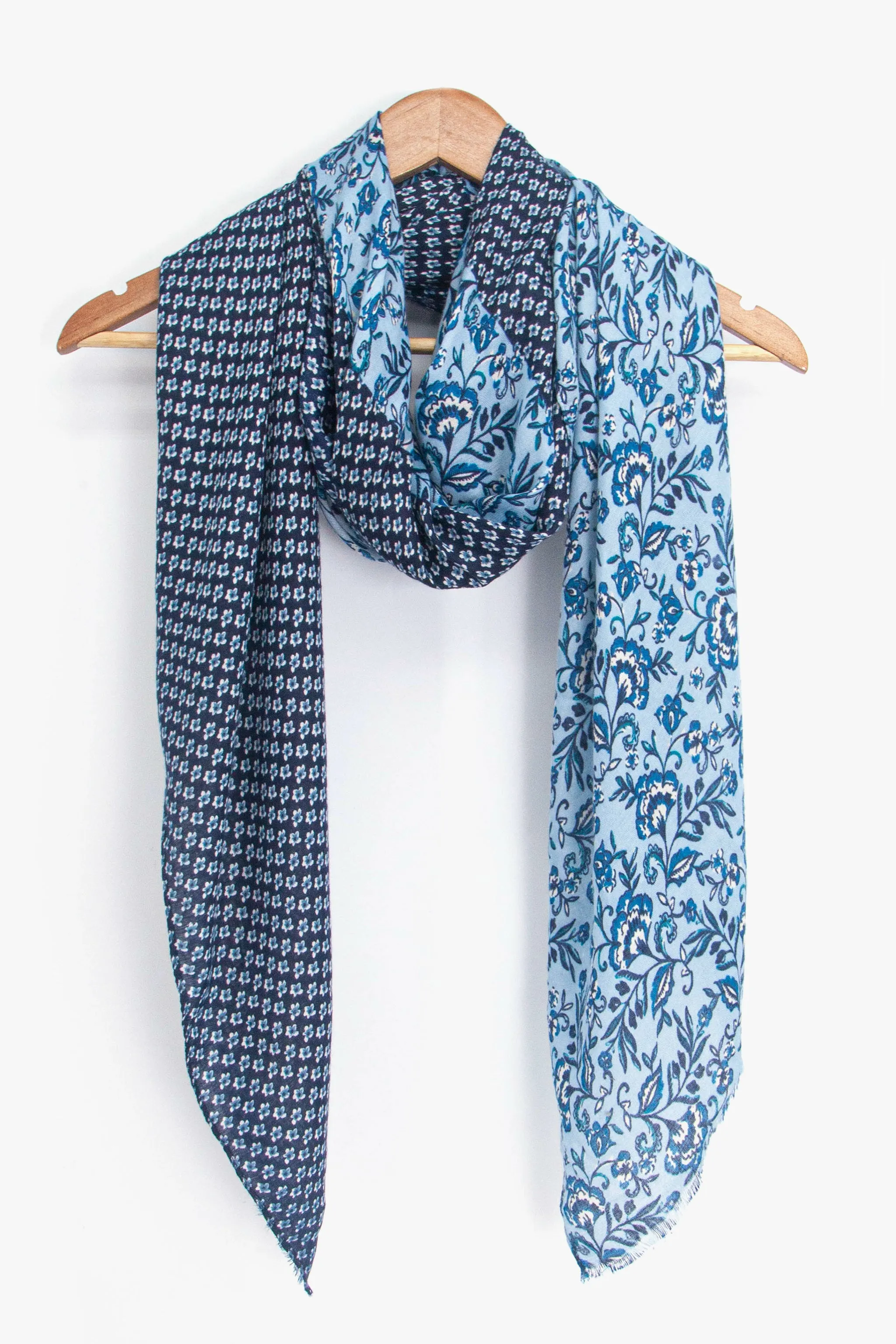 Flora Lightweight Scarf - Navy Blue, Indian Floral