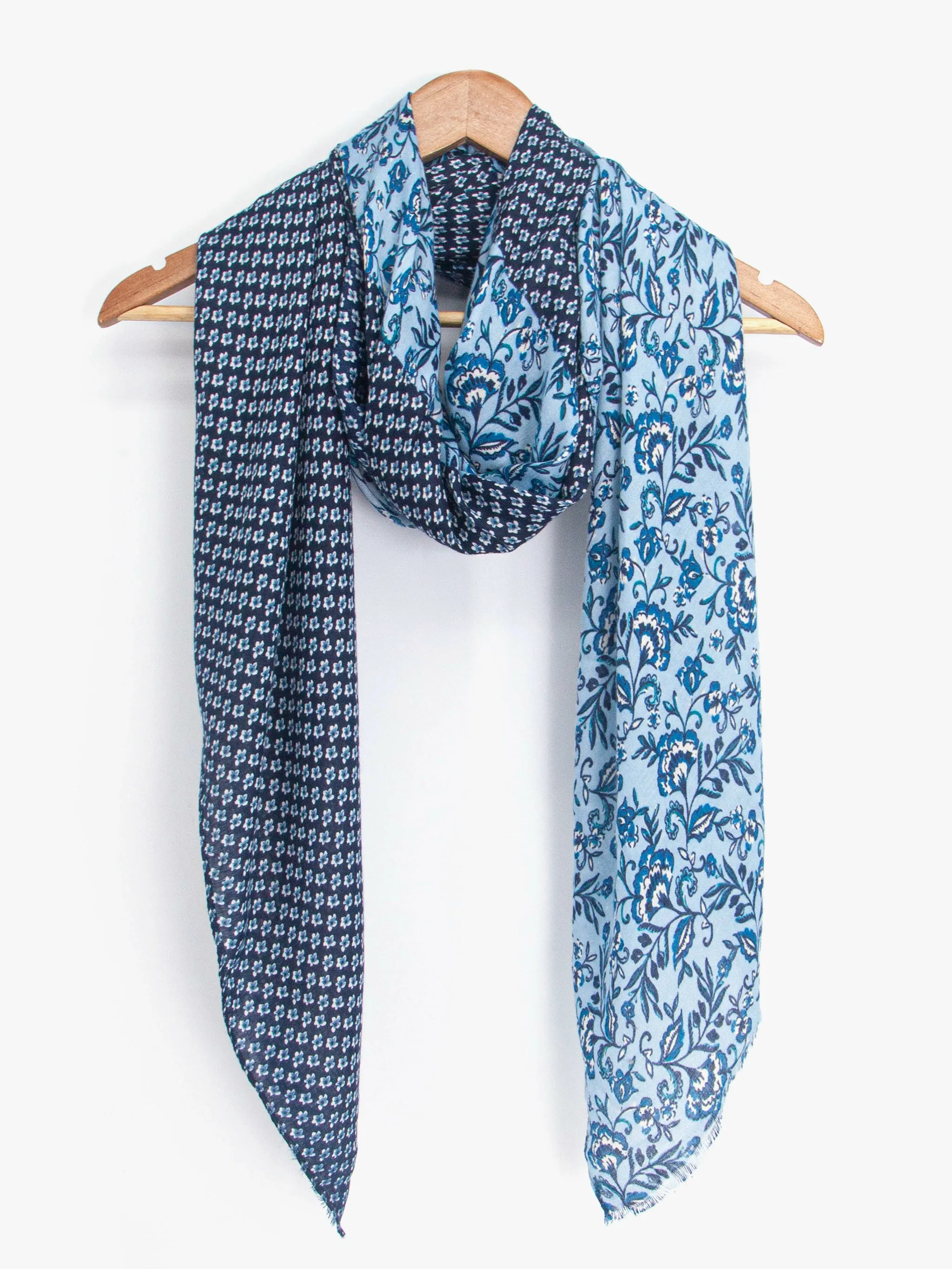 Flora Lightweight Scarf - Navy Blue, Indian Floral