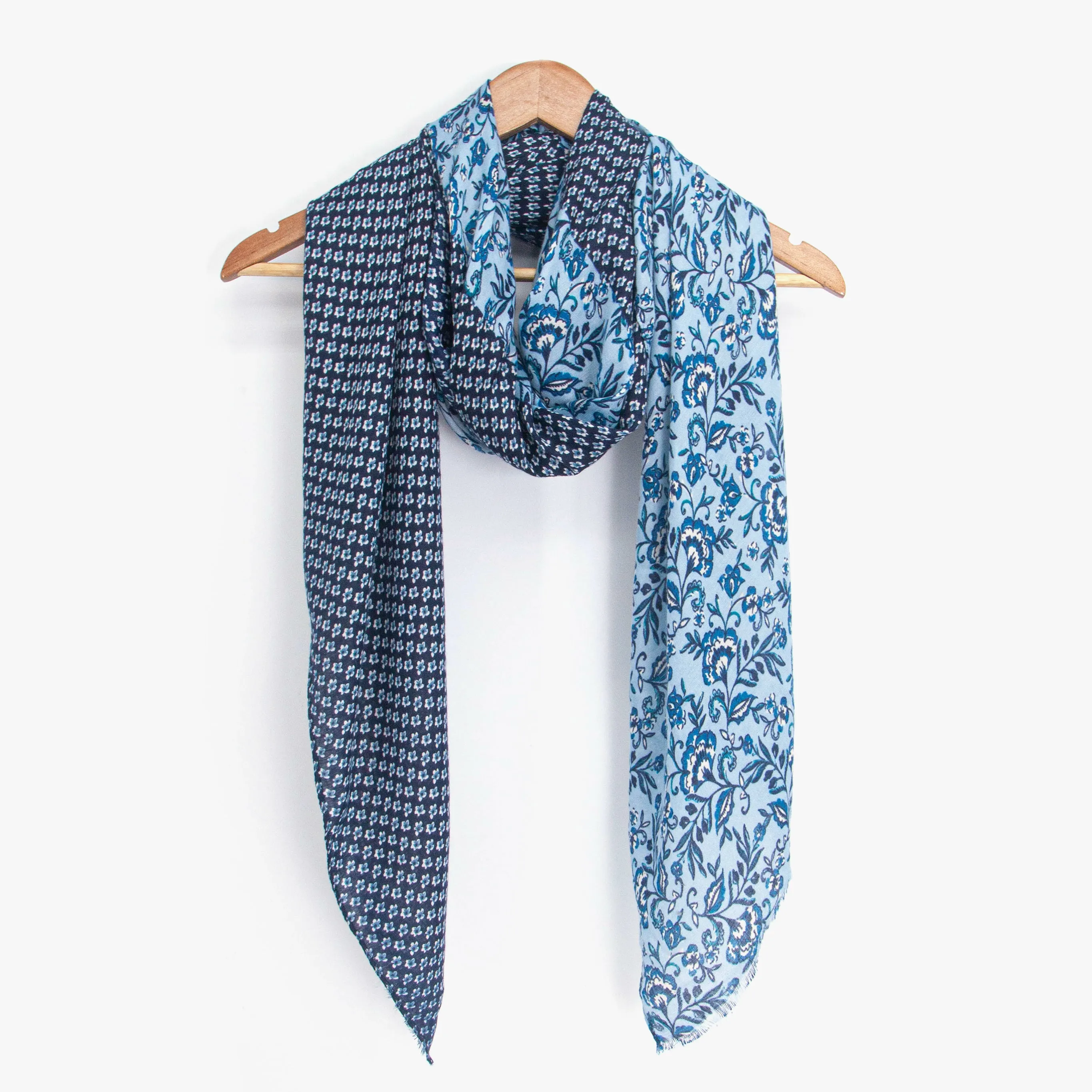 Flora Lightweight Scarf - Navy Blue, Indian Floral