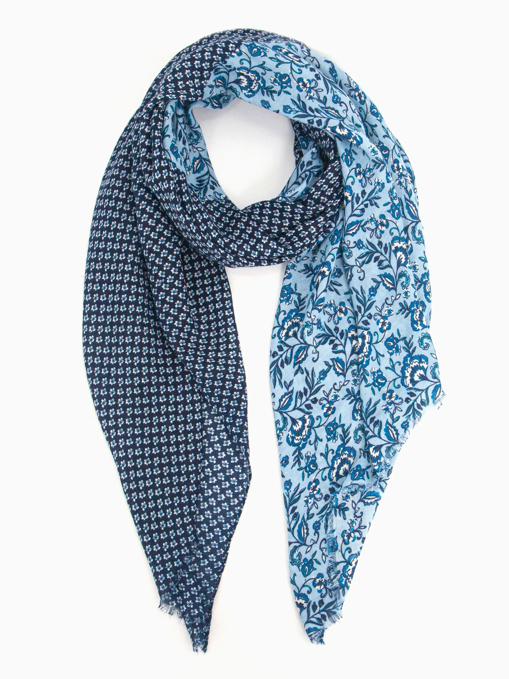 Flora Lightweight Scarf - Navy Blue, Indian Floral