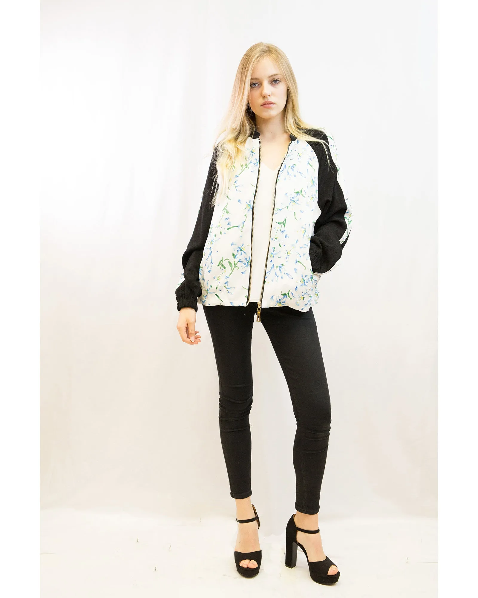 Floral Print Bomber Jacket (Light floral)