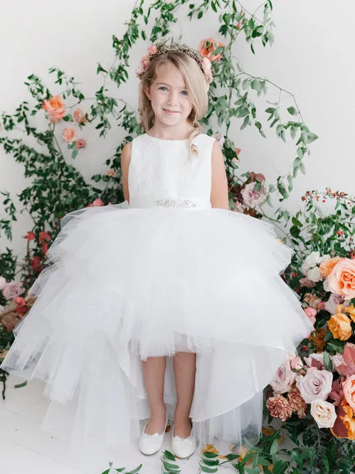 Flower Girl Dress with Lace Bodice and Beaded Sash Dress by TIPTOP KIDS - AS5722