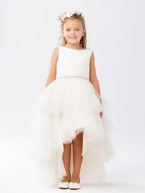 Flower Girl Dress with Lace Bodice and Beaded Sash Dress by TIPTOP KIDS - AS5722