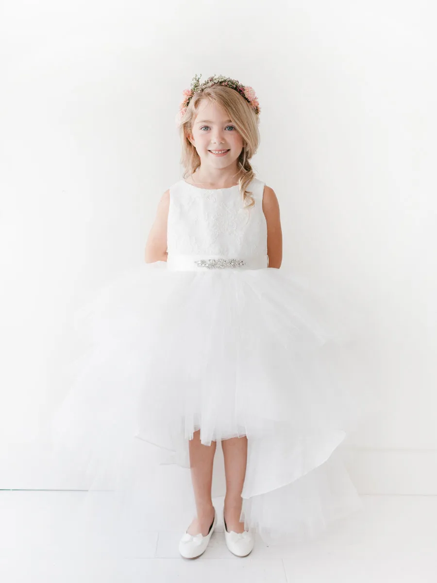 Flower Girl Dress with Lace Bodice and Beaded Sash Dress by TIPTOP KIDS - AS5722