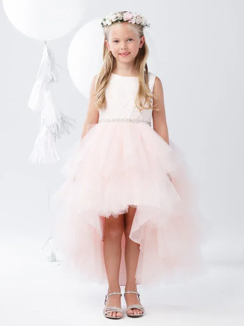 Flower Girl Dress with Lace Bodice and Beaded Sash Dress by TIPTOP KIDS - AS5722