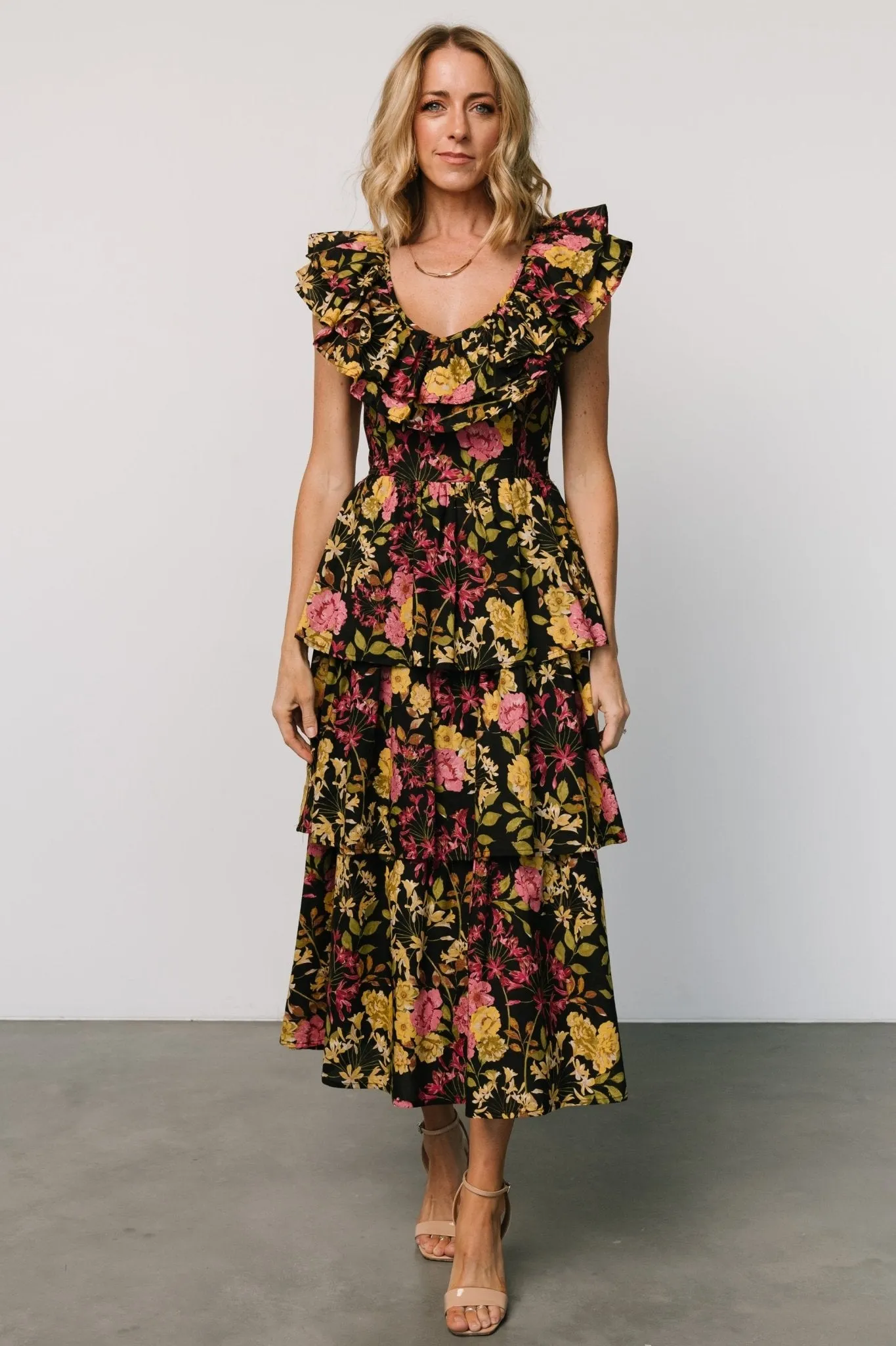 Francesca Tiered Maxi Dress | Black Floral