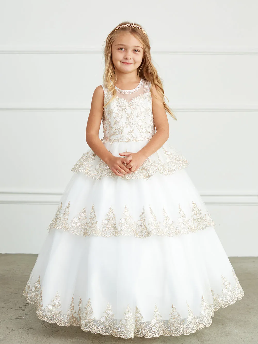 Girl Ball Gown/Mini Quince with Ruffle Lace Pageant Dress by TIPTOP KIDS - AS7030