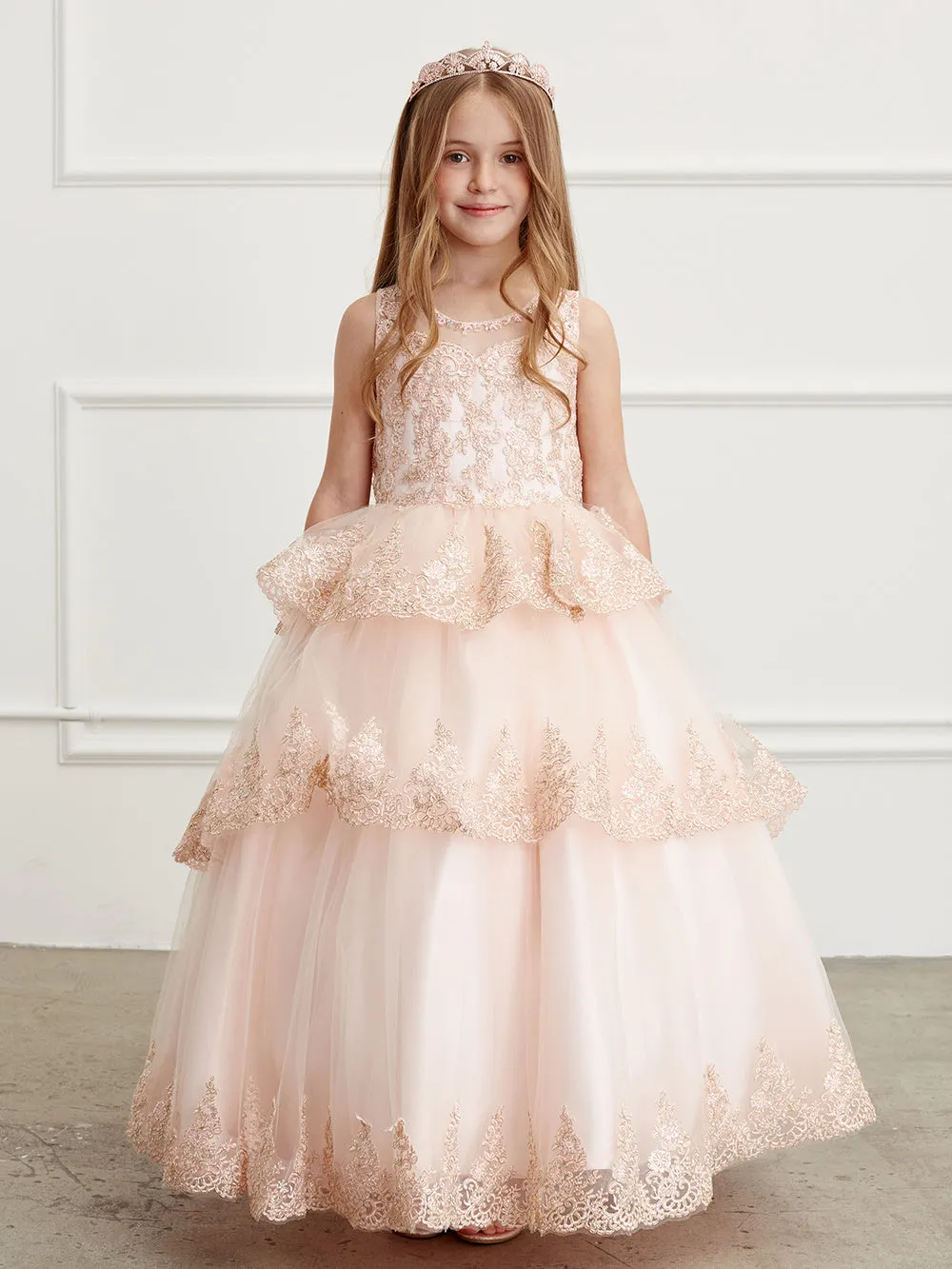 Girl Ball Gown/Mini Quince with Ruffle Lace Pageant Dress by TIPTOP KIDS - AS7030