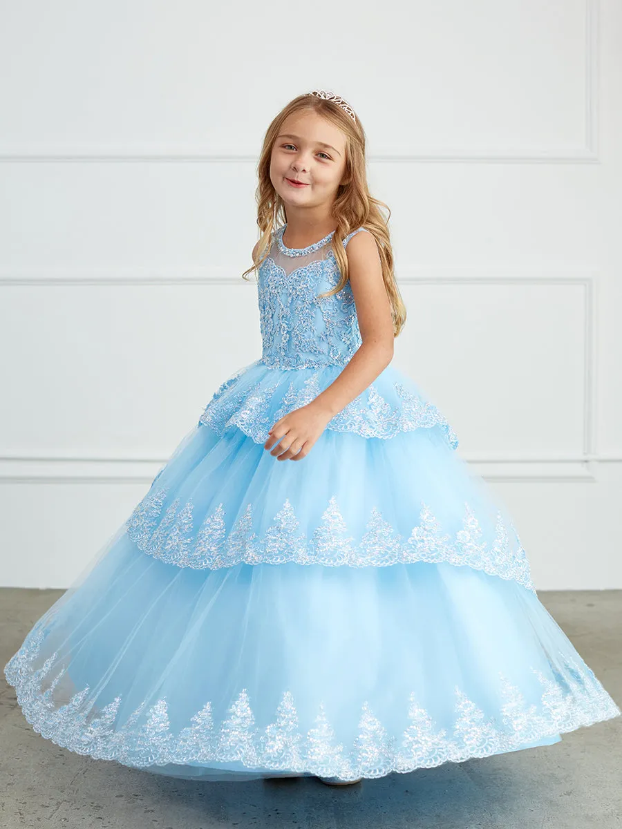 Girl Ball Gown/Mini Quince with Ruffle Lace Pageant Dress by TIPTOP KIDS - AS7030