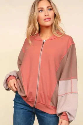 Haptics Color Block Bomber Jacket with Side Pockets