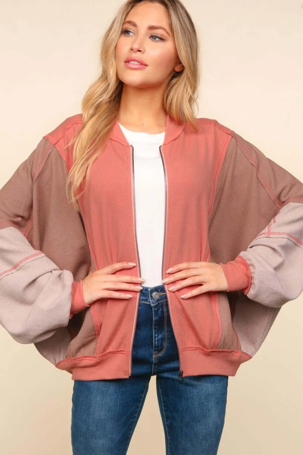 Haptics Color Block Bomber Jacket with Side Pockets