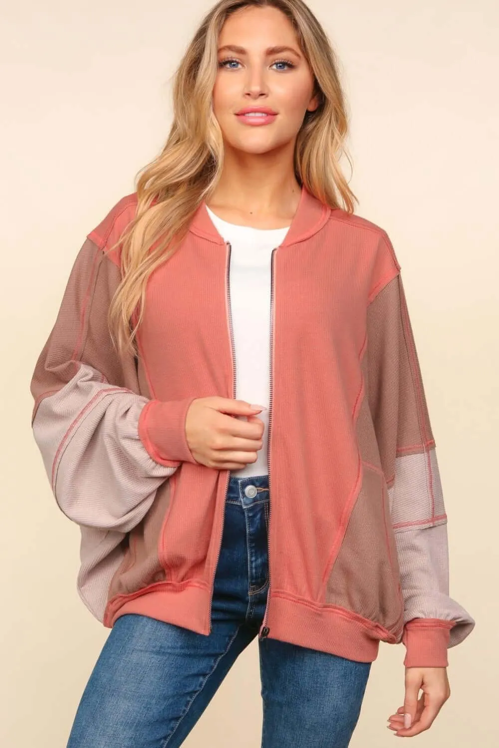 Haptics Color Block Bomber Jacket with Side Pockets