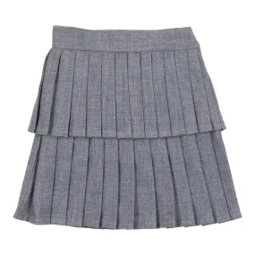 Heathered Blue Wool Layered Pleated Skirt