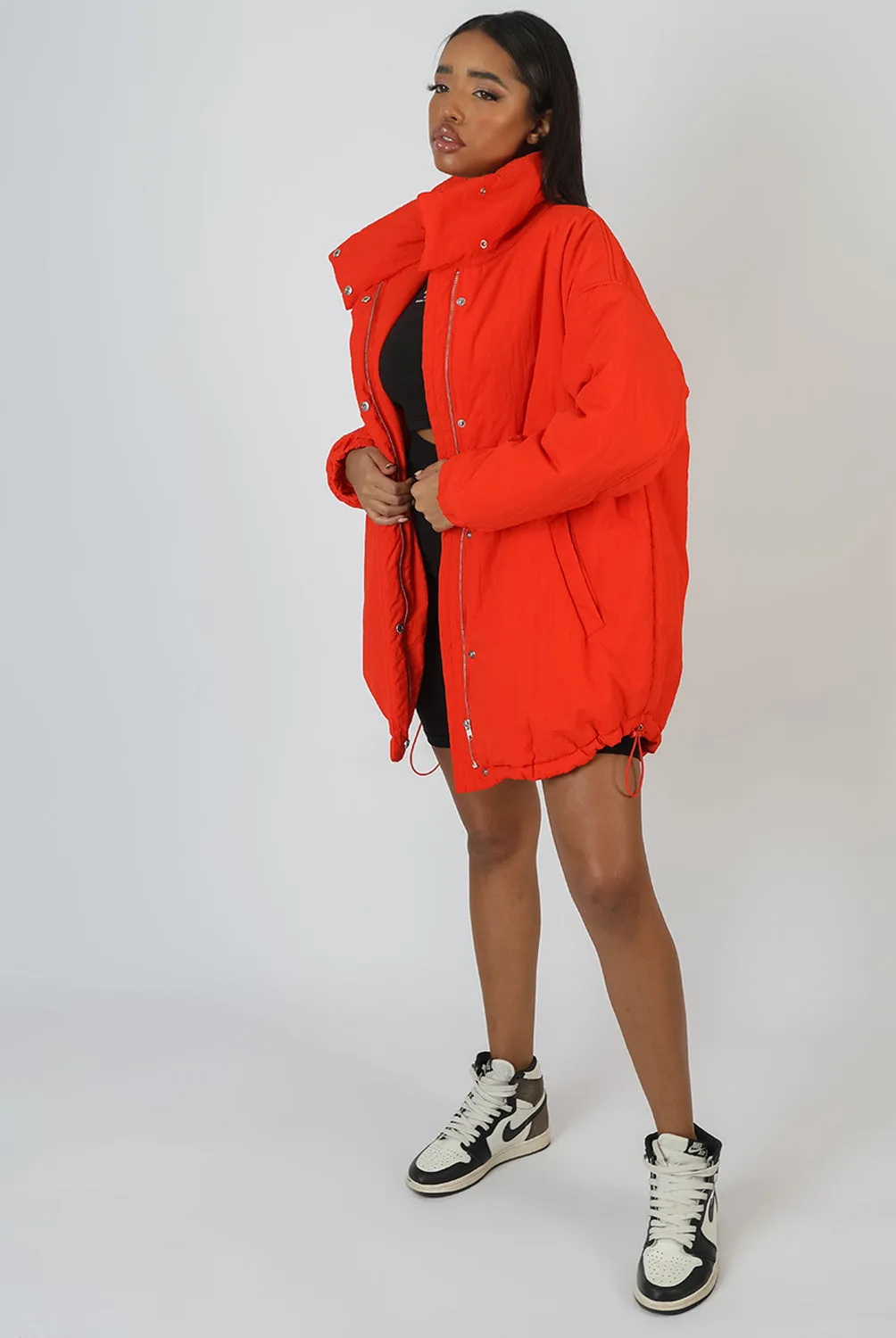 High Neck Puffer Jacket Orange