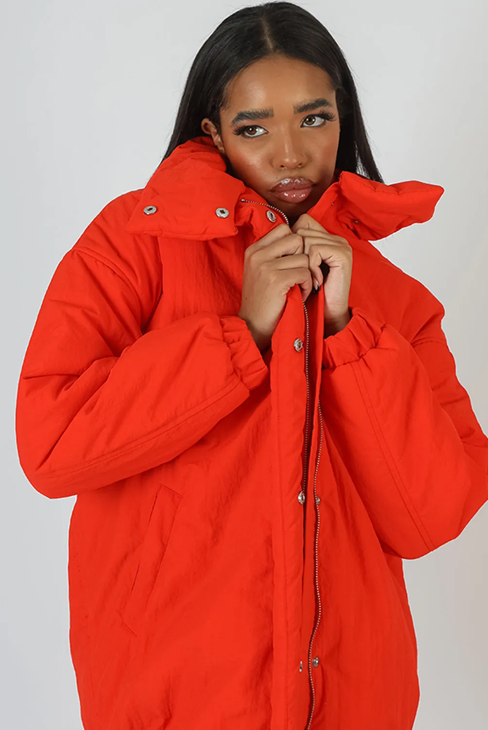 High Neck Puffer Jacket Orange