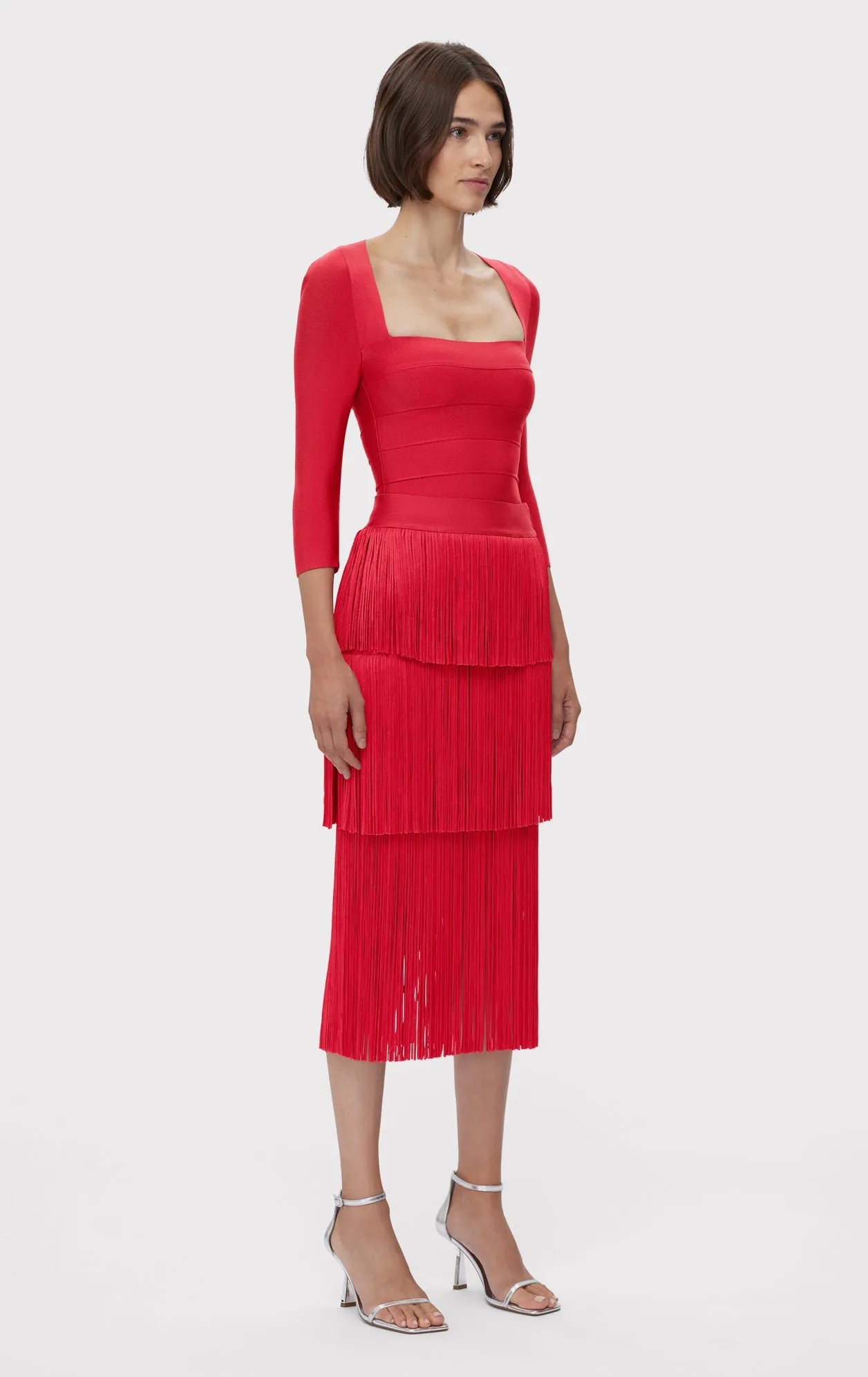 ICON LAYERED FRINGE MIDI SKIRT