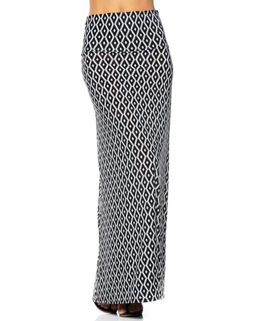 Infinity Diamond Native Black White Foldover Maxi Skirt