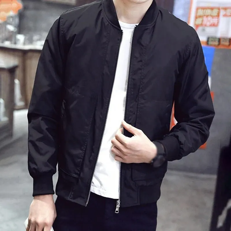 James™  zwart eenvoudig slank heren bomberjacket met rits